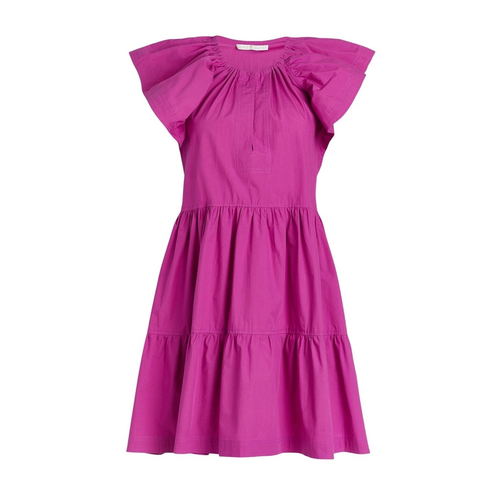 Marie Oliver Kara Pink Mini‎ Dress Tiered Ruffle Sleeve Size Small